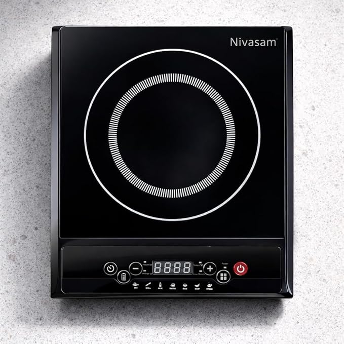 1600W 2.0 Induction Cooktop with 4-Digit LED Display | Double Ring Coil Heating | Microcrystalline Glass Top | 240 Min Timer | 6 Cooking Modes | 7 Power Levels | Auto Cut-Off Safety