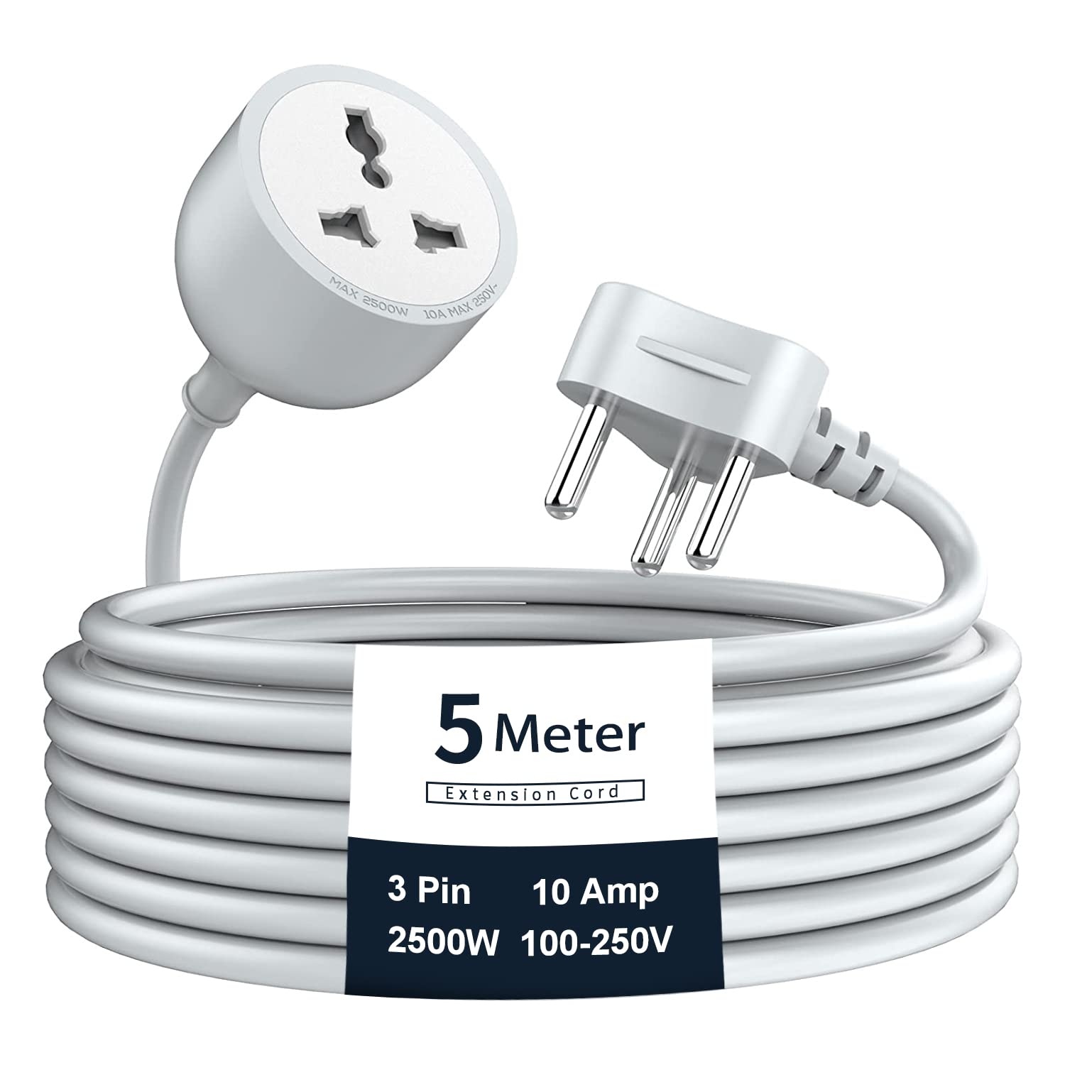 Hoteon Extension Board with 5 Meters Heavy Duty Long Wire Cord, Single Outlet Socket 2500W 10A Expandable Electric Extension, 3 pins Extension Cord for Indoor Outdoor Use (5M/ Grey)-1PCS