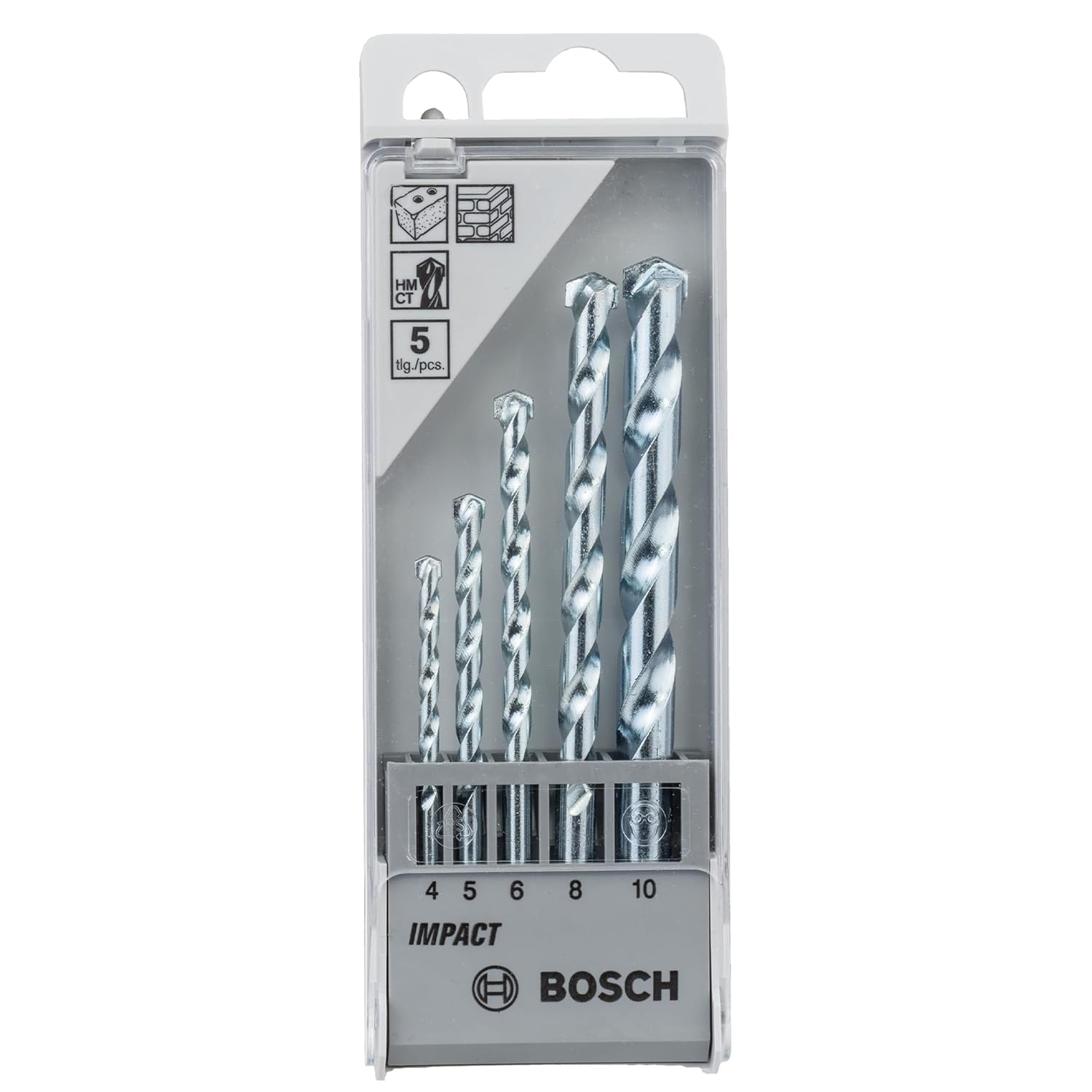 BOSCH 5-piece CYL-1 Masonry Drill Bit Set, For Professionals, Compact and Portable, Two-Cutter Tip, 2-flute U-shape, Impact Drill Compatibility, 5 Masonry Bits of 4mm, 5mm, 6mm, 8mm,and 10mm