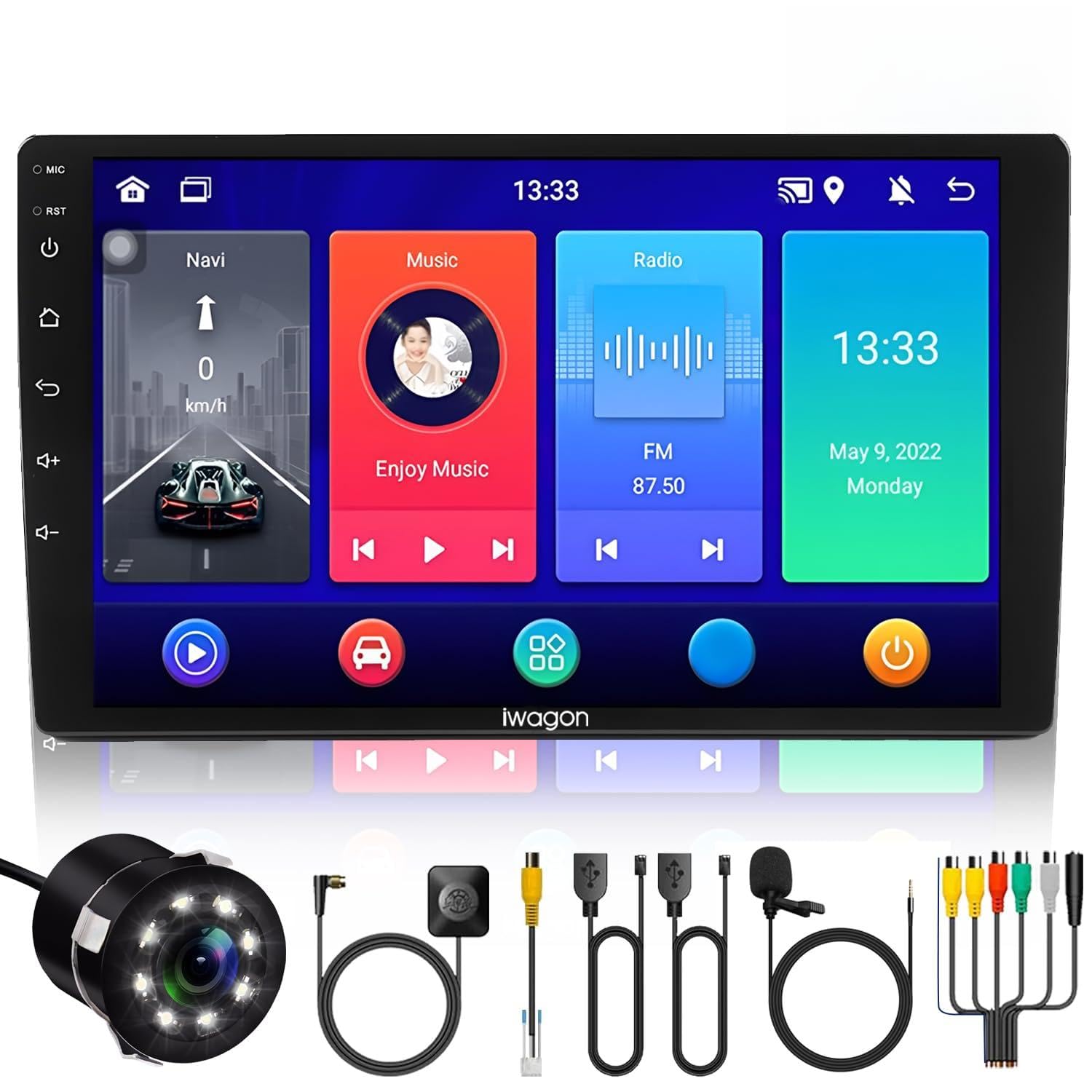 iWagon 4GB+64GB Car Android System Touch Screen 9 Inch|TS9Pro Car Stereo|Wireless Carplay Adapter & Android Auto| 4th Gen Car Display Screen | Including Rearview LED Camera| Universal for All Cars